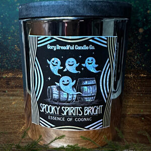 Spooky Spirits Bright Crackling Wooden Wick Candle: Essence of Cognac Scent